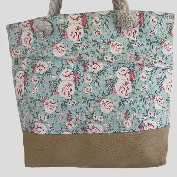 Floral Demure Lined Canvas Tote Bag EUC - Picture 1 of 8